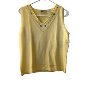 NWT Liz Claiborne Sweater Vest Hand Embroidered Yellow Womens Size XL